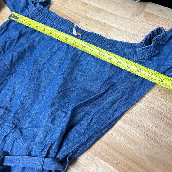 Free People Womens Tangled In Willows Off Shoulder Denim Playsuit Romper S - Picture 6 of 10